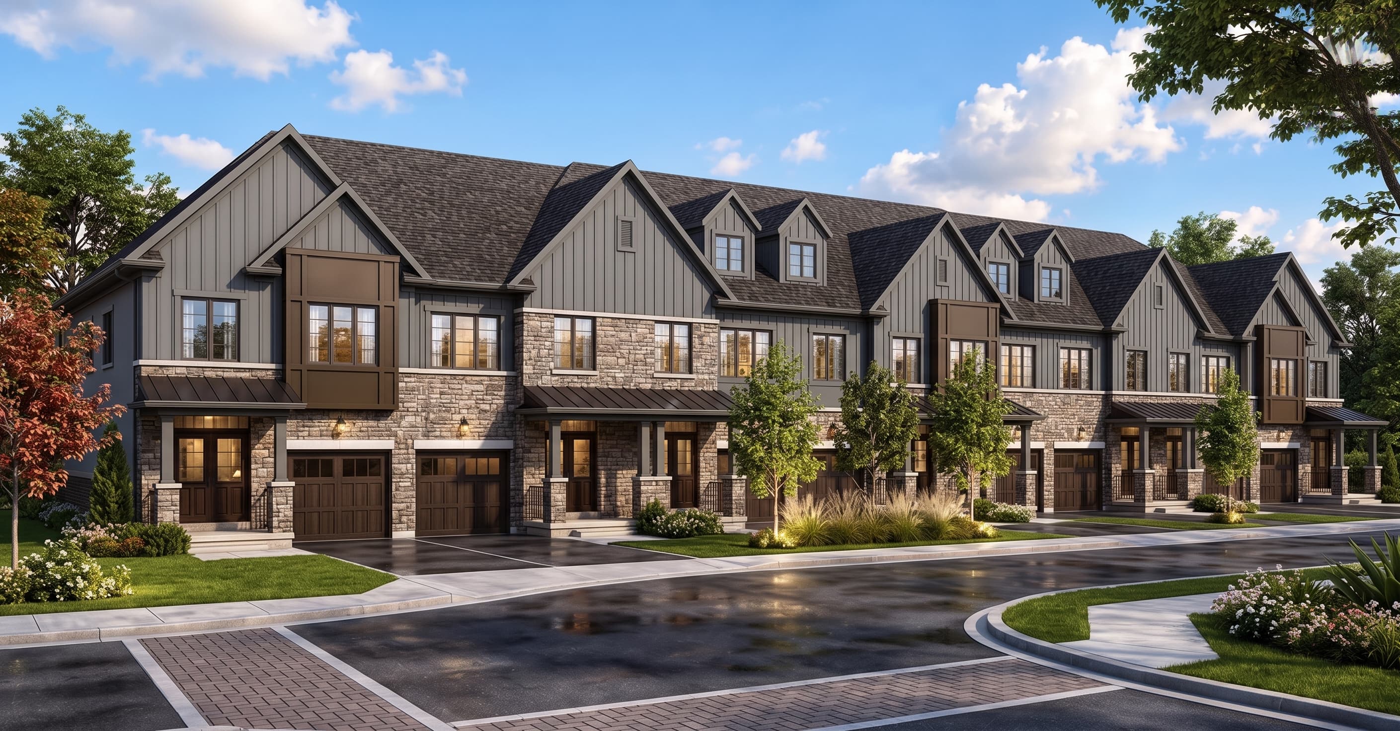 Liora Towns freehold townhomes exterior rendering, Keswick Georgina